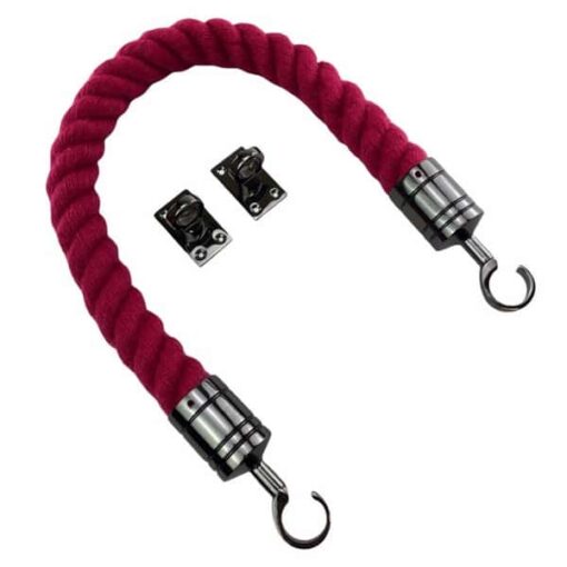 rs burgundy synthetic polyspun barrier rope with gun metal black hook and eye plates