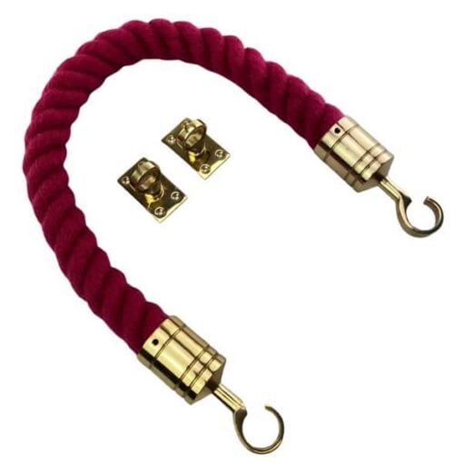 rs burgundy synthetic polyspun barrier rope with polished brass hook and eye plates