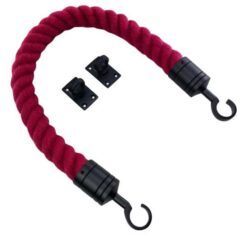 rs burgundy synthetic polyspun barrier rope with powder coated black hook and eye plates