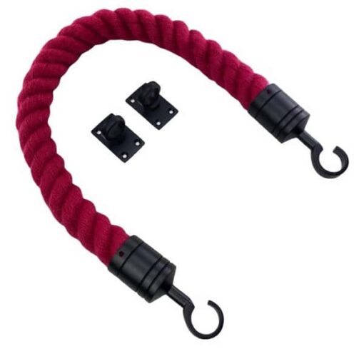 rs burgundy synthetic polyspun barrier rope with powder coated black hook and eye plates