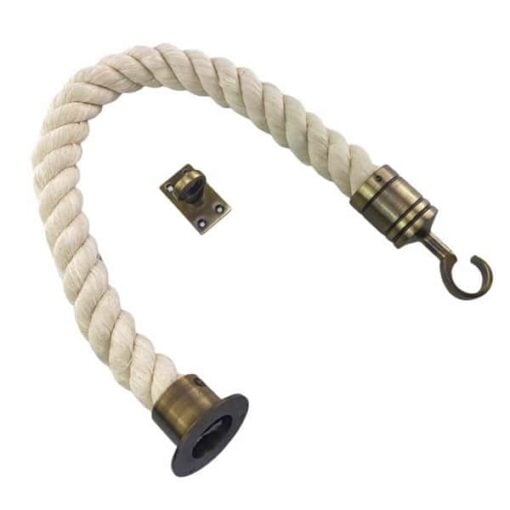 rs natural cotton barrier rope with antique brass cup hook and eye plate