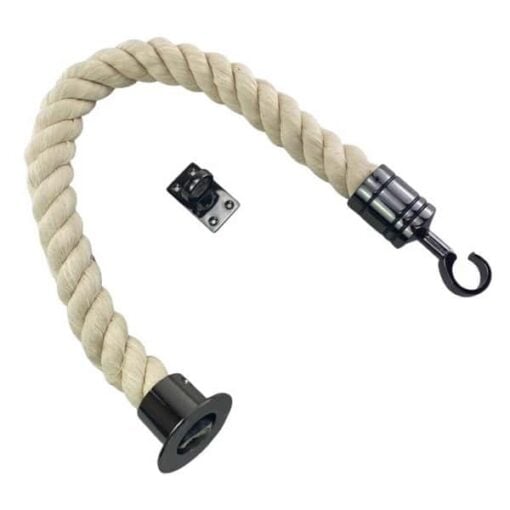 rs natural cotton barrier rope with gun metal black cup hook and eye plate