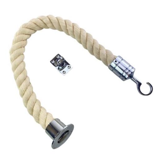 rs natural cotton barrier rope with polished chrome cup hook and eye plate