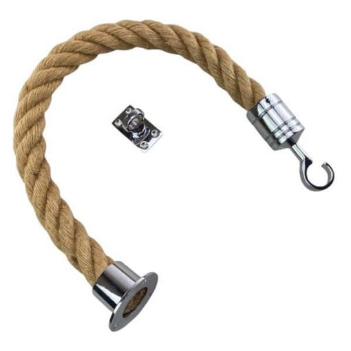 rs natural jute barrier rope with polished chrome cup hook and eye plate