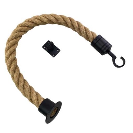 rs natural jute barrier rope with powder coated black cup hook and eye plate