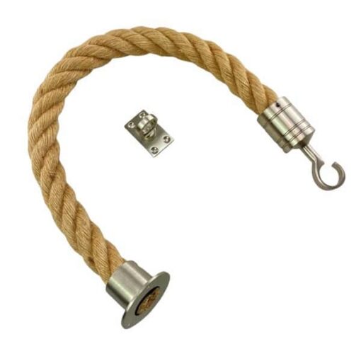 rs natural jute barrier rope with satin nickel cup hook and eye plate