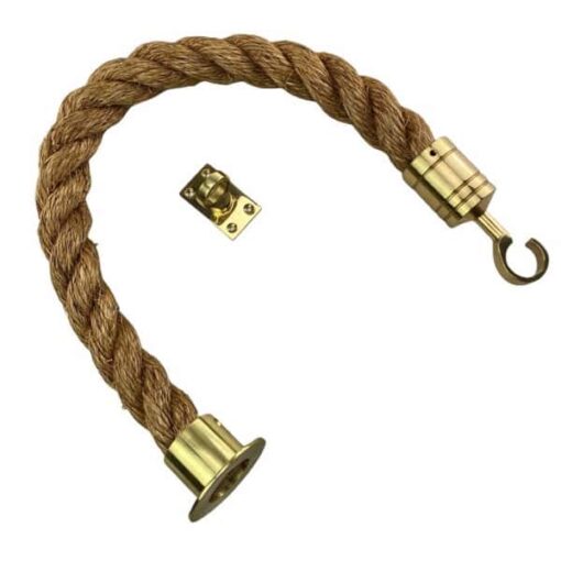 rs natural manila barrier rope with polished brass cup hook and eye plate