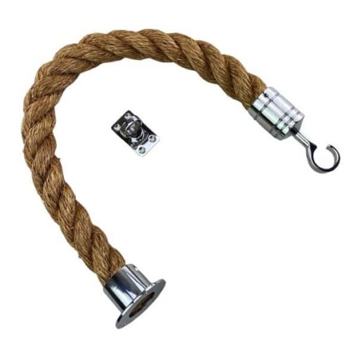 rs natural manila barrier rope with polished chrome cup hook and eye plate