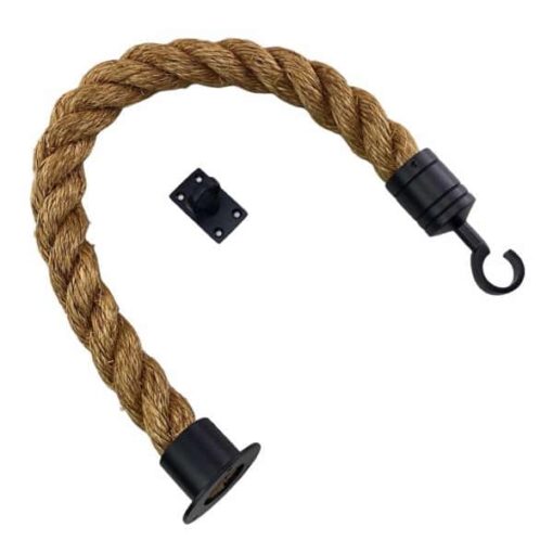 rs natural manila barrier rope with powder coated black cup hook and eye plate