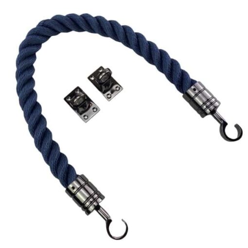 rs navy blue softline multifilament barrier rope with gun metal black hook and eye plates