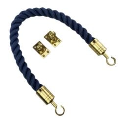 rs navy blue softline multifilament barrier rope with polished brass hook and eye plates