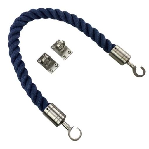 rs navy blue softline multifilament barrier rope with satin nickel hook and eye plates