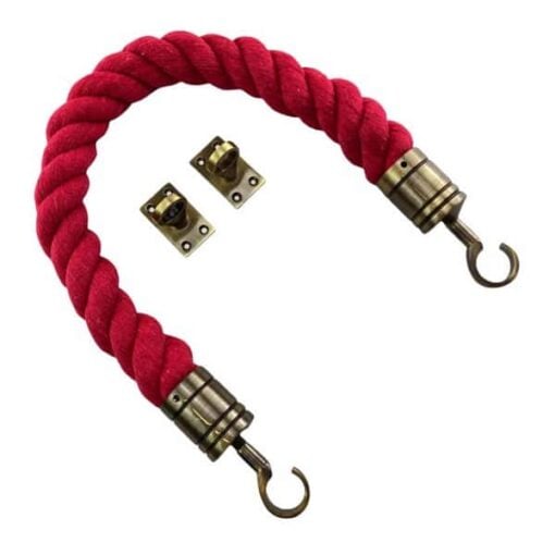 rs red natural cotton barrier ropes with antique brass hook and eye plates