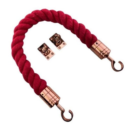 rs red natural cotton barrier ropes with copper bronze hook and eye plates