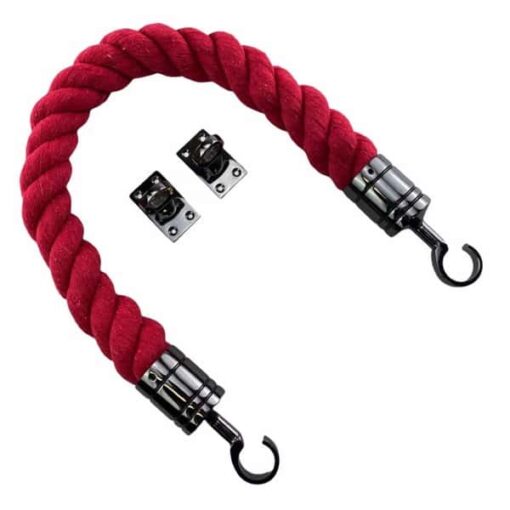 rs red natural cotton barrier ropes with gun metal black hook and eye plates