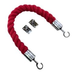 rs red natural cotton barrier ropes with polished chrome hook and eye plates