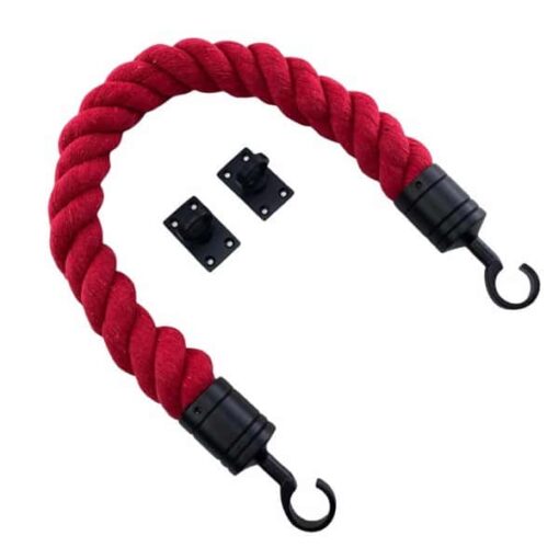 rs red natural cotton barrier ropes with powder coated black hook and eye plates