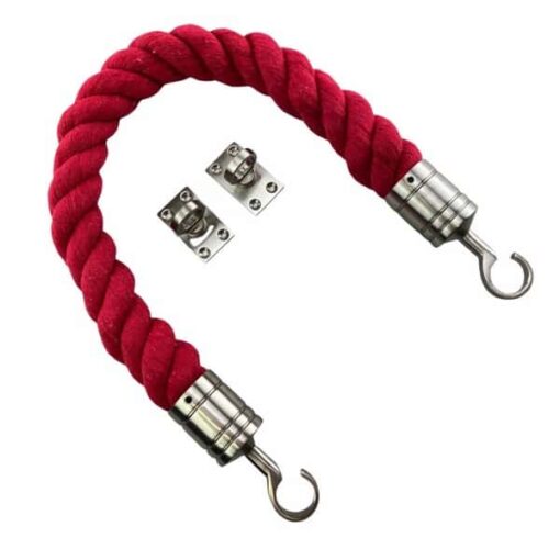 rs red natural cotton barrier ropes with satin nickel hook and eye plates