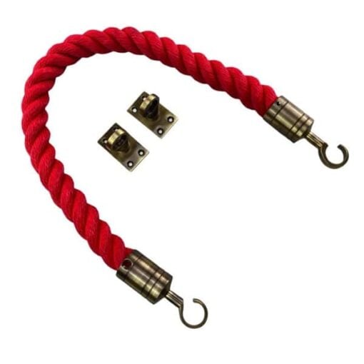 rs red softline barrier rope with antique brass hooks and eye plates