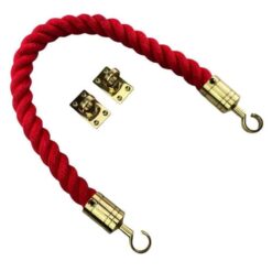 rs red softline barrier rope with polished brass hooks and eye plates