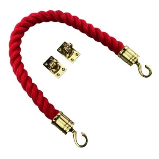 rs red softline barrier rope with polished brass swan hooks and eye plates