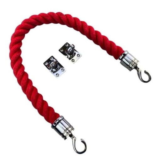 rs red softline barrier rope with polished chrome swan hooks and eye plates