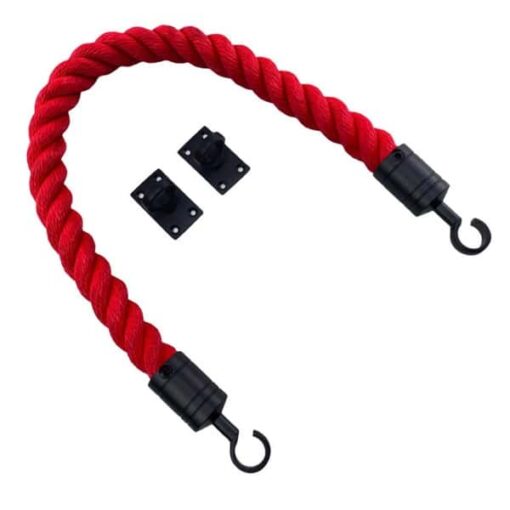 rs red softline barrier rope with powder coated black hooks and eye plates