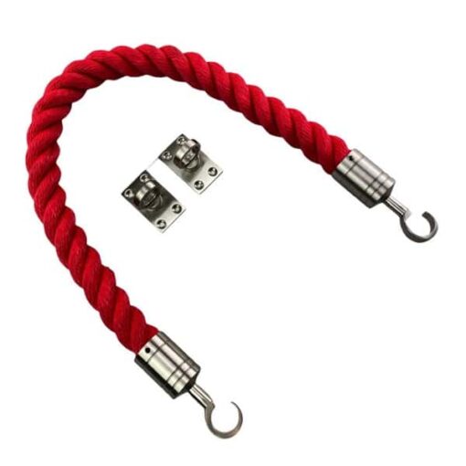 rs red softline barrier rope with satin nickel hooks and eye plates