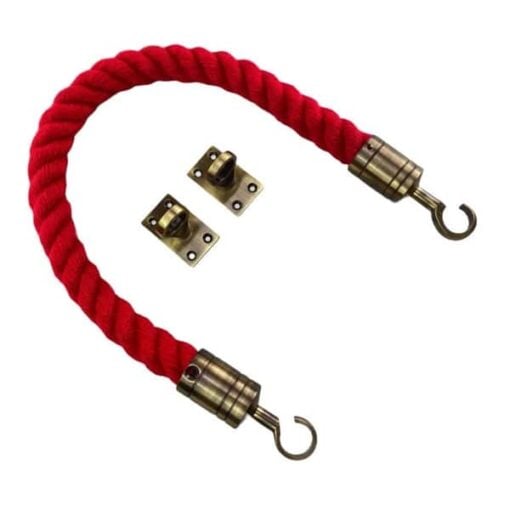 rs red synthetic polyspun bnarrier rope with antique brass hook and eye plates