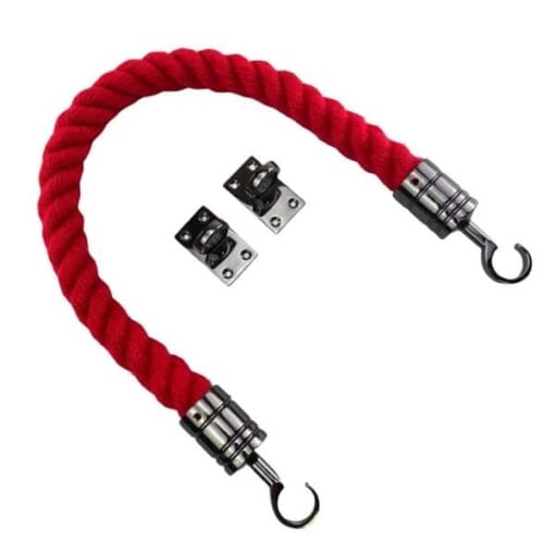 rs red synthetic polyspun bnarrier rope with gun metal black hook and eye plates