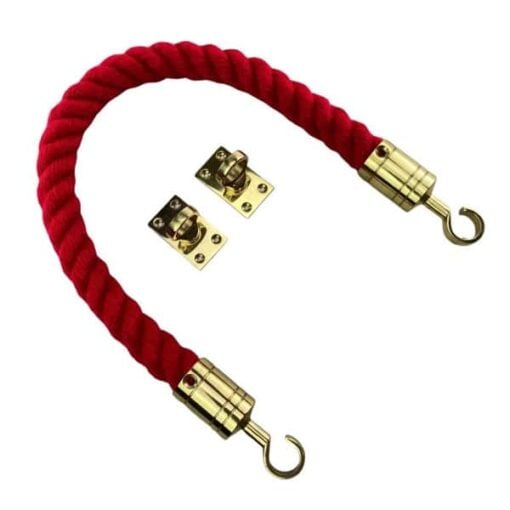 rs red synthetic polyspun bnarrier rope with polished brass hook and eye plates