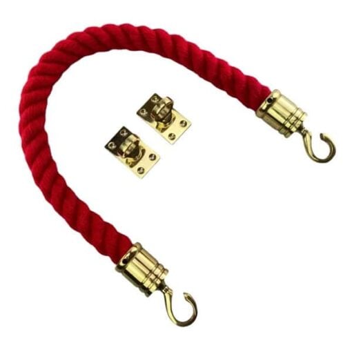 rs red synthetic polyspun bnarrier rope with polished brass swan hook and eye plates