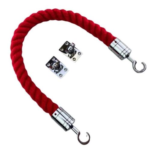 rs red synthetic polyspun bnarrier rope with polished chrome hook and eye plates