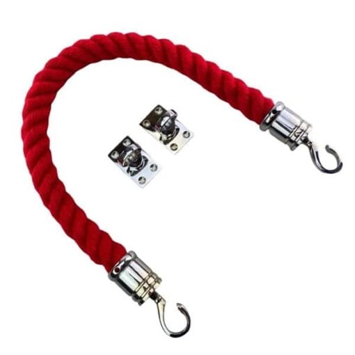 rs red synthetic polyspun bnarrier rope with polished chrome swan hook and eye plates