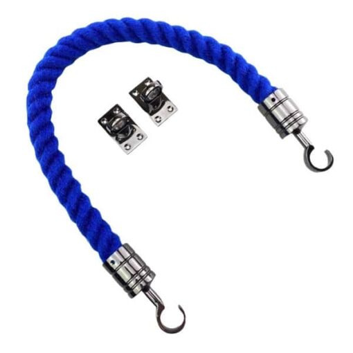 rs royal blue polyspun barrier rope with gun metal black hook and eye plates