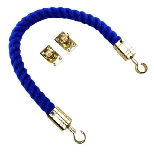 rs royal blue polyspun barrier rope with polished brass hook and eye plates