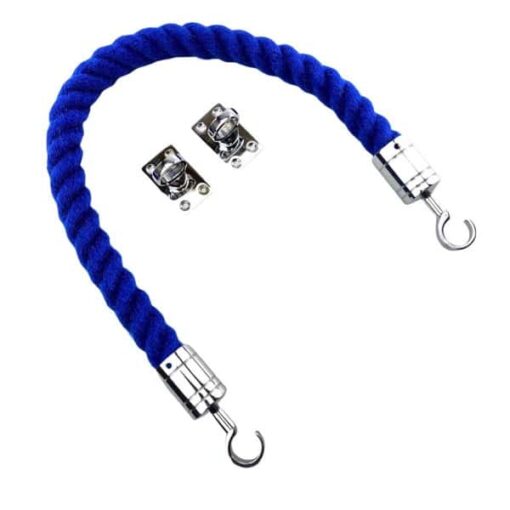 rs royal blue polyspun barrier rope with polished chrome hook and eye plates