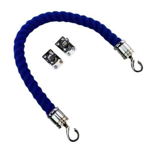 rs royal blue polyspun barrier rope with polished chrome swan hook and eye plates