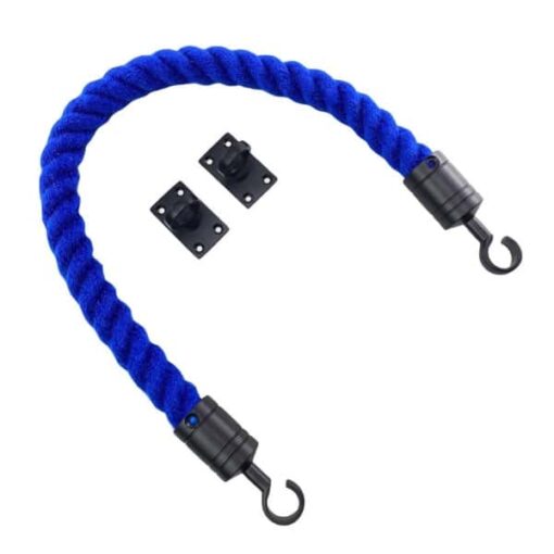 rs royal blue polyspun barrier rope with powder coated black hook and eye plates