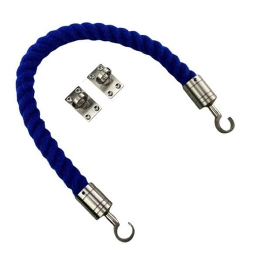 rs royal blue polyspun barrier rope with satin nickel hook and eye plates