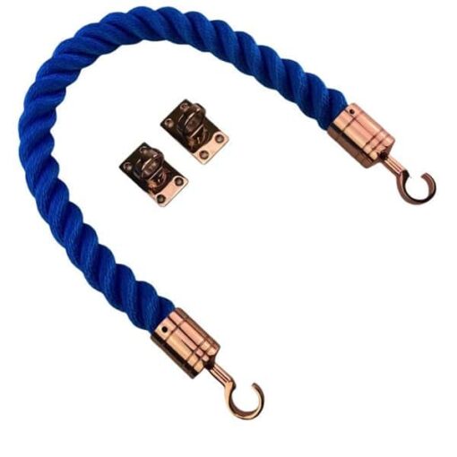 rs royal blue softline barrier rope with copper bronze hooks and eye plates