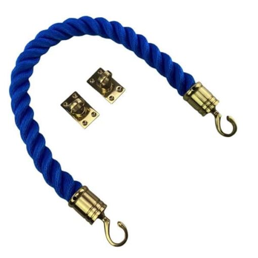 rs royal blue softline barrier rope with polished brass swan hooks and eye plates