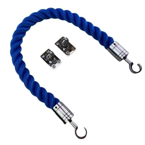 rs royal blue softline barrier rope with polished chrome hooks and eye plates