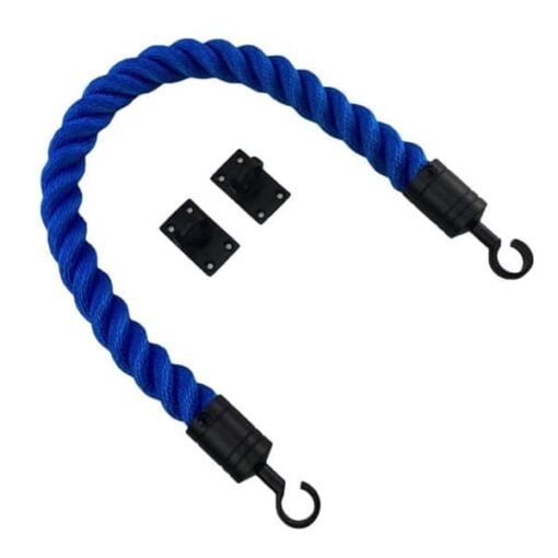 rs royal blue softline barrier rope with powder coated black hooks and eye plates