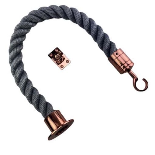 rs synthetic grey barrier rope with copper bronze cup hook and eye plates