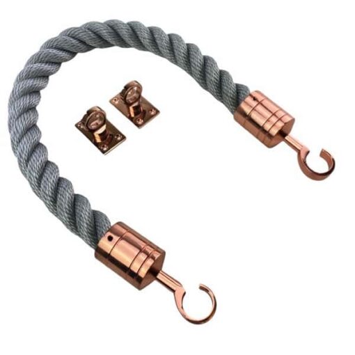 rs synthetic grey barrier rope with copper bronze hook and eye plates