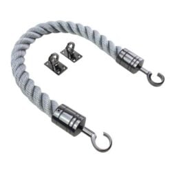 rs synthetic grey barrier rope with gun metal black hook and eye plates