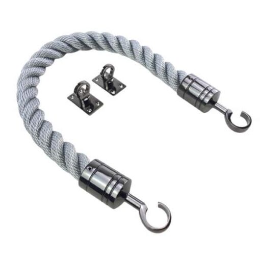 rs synthetic grey barrier rope with gun metal black hook and eye plates