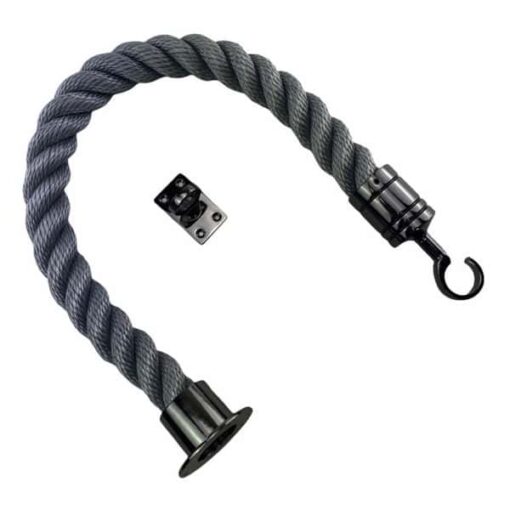 rs synthetic grey barrier rope with gun metal blakc cup hook and eye plates