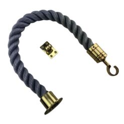 rs synthetic grey barrier rope with polished brass cup hook and eye plates